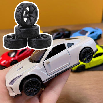 BQLZR 4PCS RC1: 10 Flat Sports Car with Mountain Pattern Tires and New 7-Spoke Black Wheels 20468