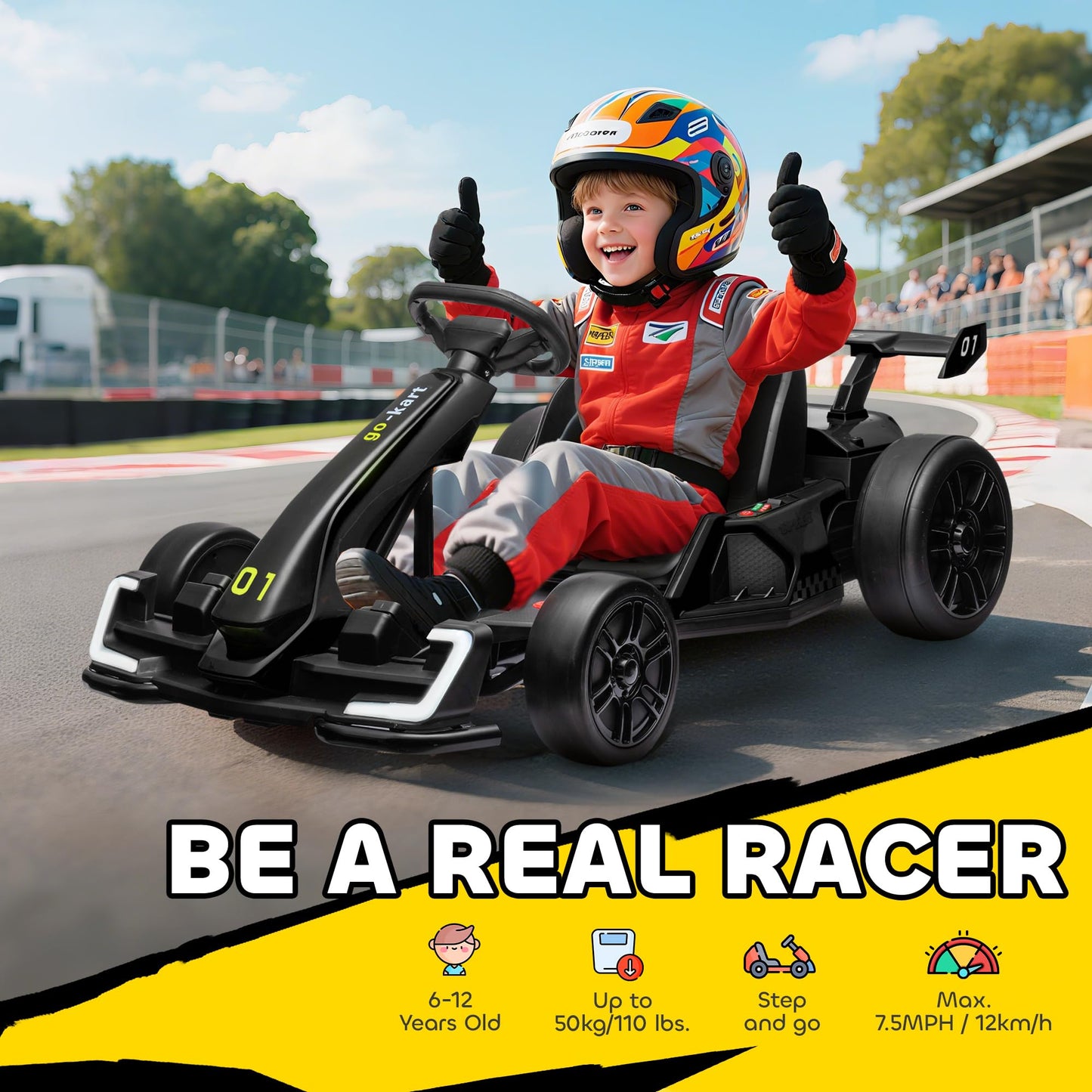 Aosom 24V 7.5 Mph Electric Go Kart With Adjustable Seat, Drifting Car Battery Powered Ride On Toy Outdoor With Slow Start, Butto