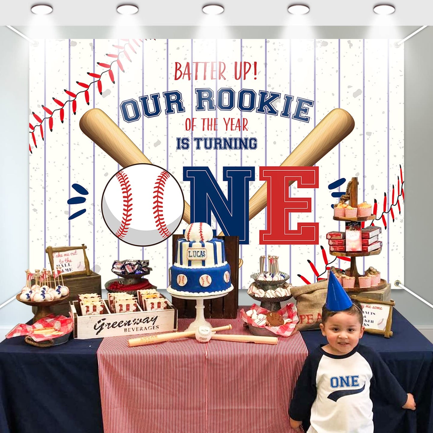 QUERICKY Baseball 1st Birthday Decoration Banner, 71x47in, Rookie Year Backdrop for Boys