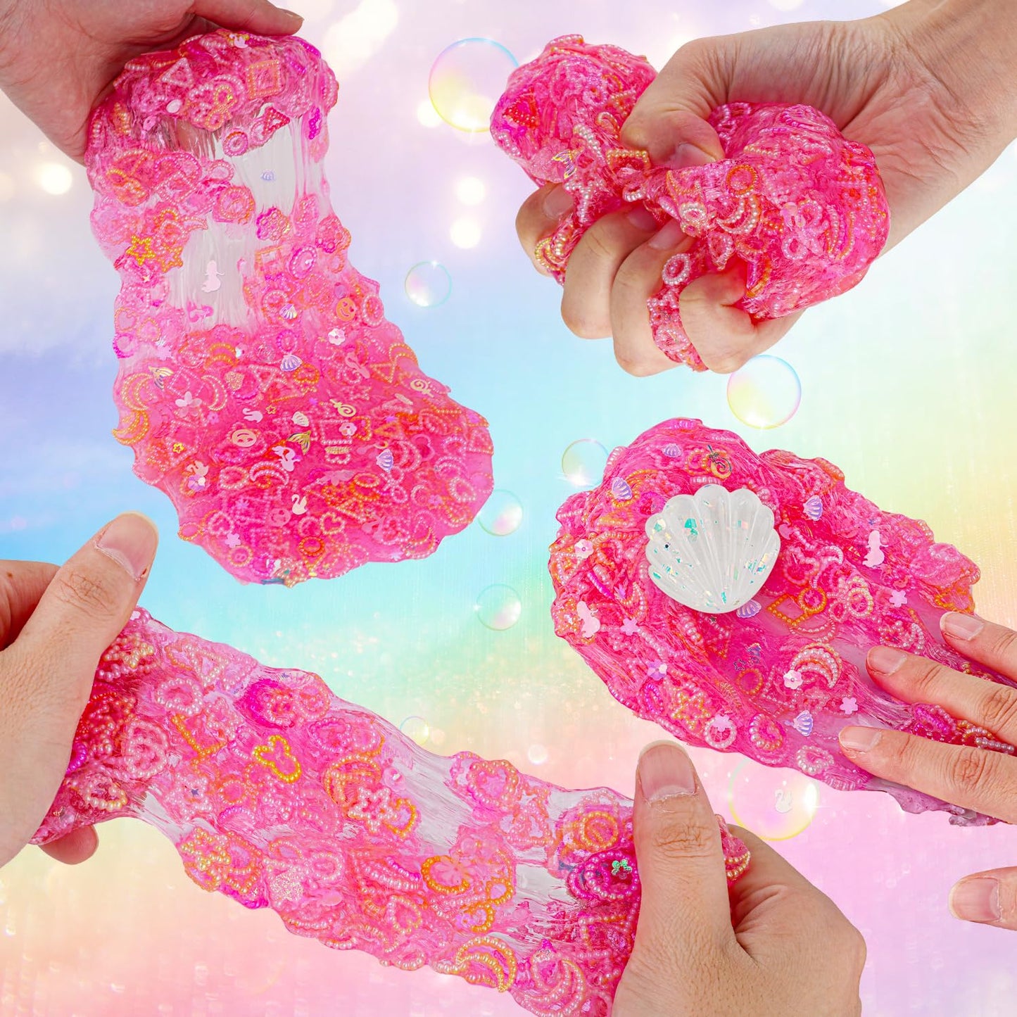 3 x 100mL Ocean Slime Kit for Girls & Boys: Mermaid Bead, Pink Crunchy & Blue Clear Slime, Sensory Experience DIY Slimes Set, Sl
