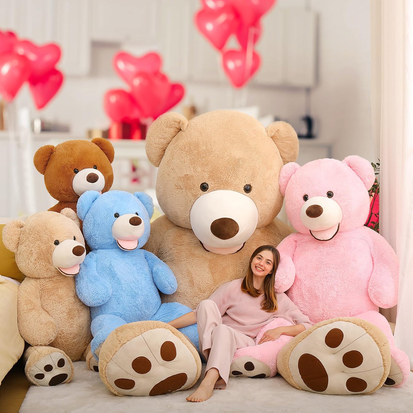 Maogolan Giant Teddy Bear Plush 5Ft, Cute Valentines Teddy Bear Stuffed Animal With Smiling Face, Gift For Girlfriend Boyfriend Wife On Anniversary,Christmas Long Distance