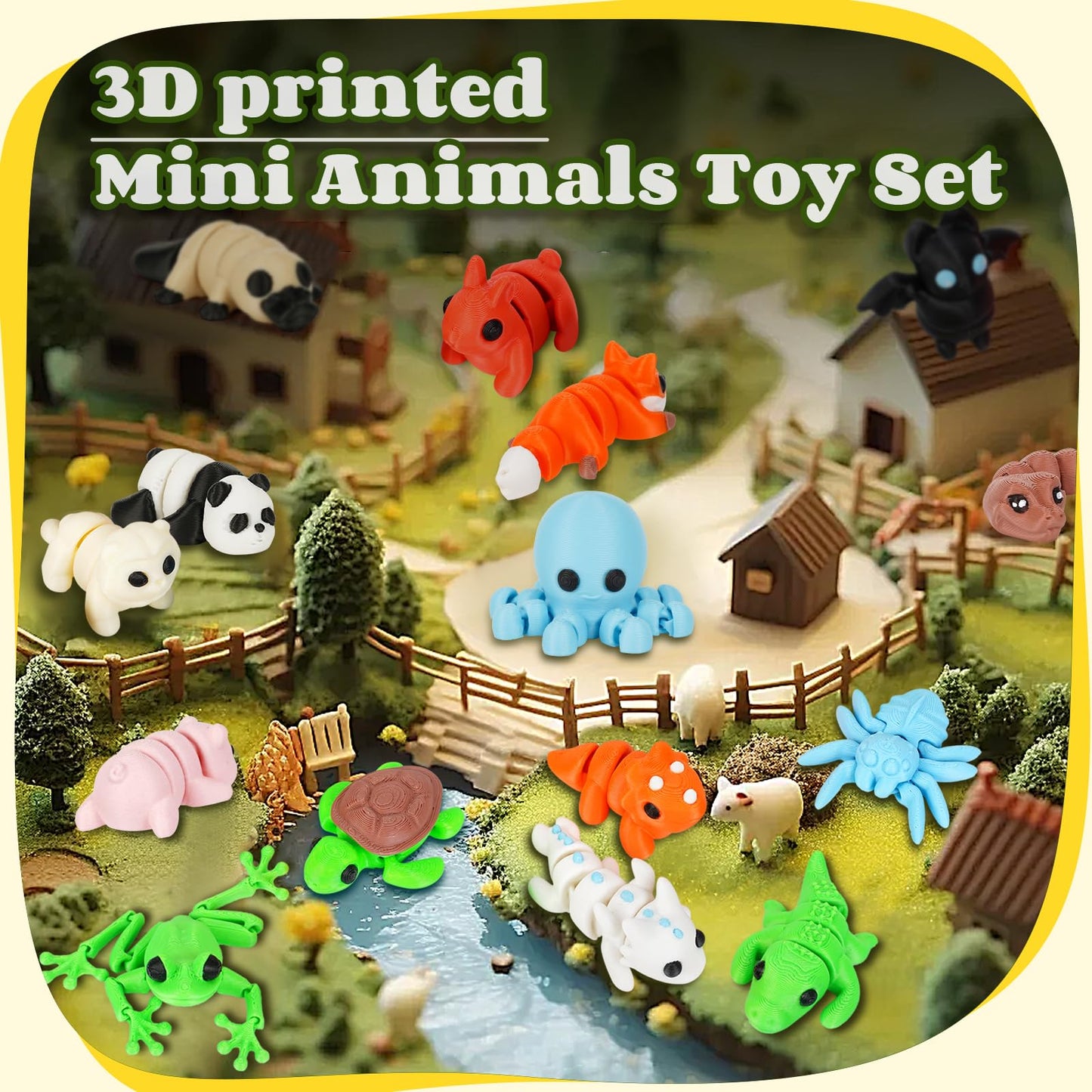 Shuwnd Mini Animals Figures Set,3D Printed Little Animals Articulated Flexible Fidget Toy,Easter Egg Fillers,Tiny Animals Figurines Exquisite Cute Pet Toy.