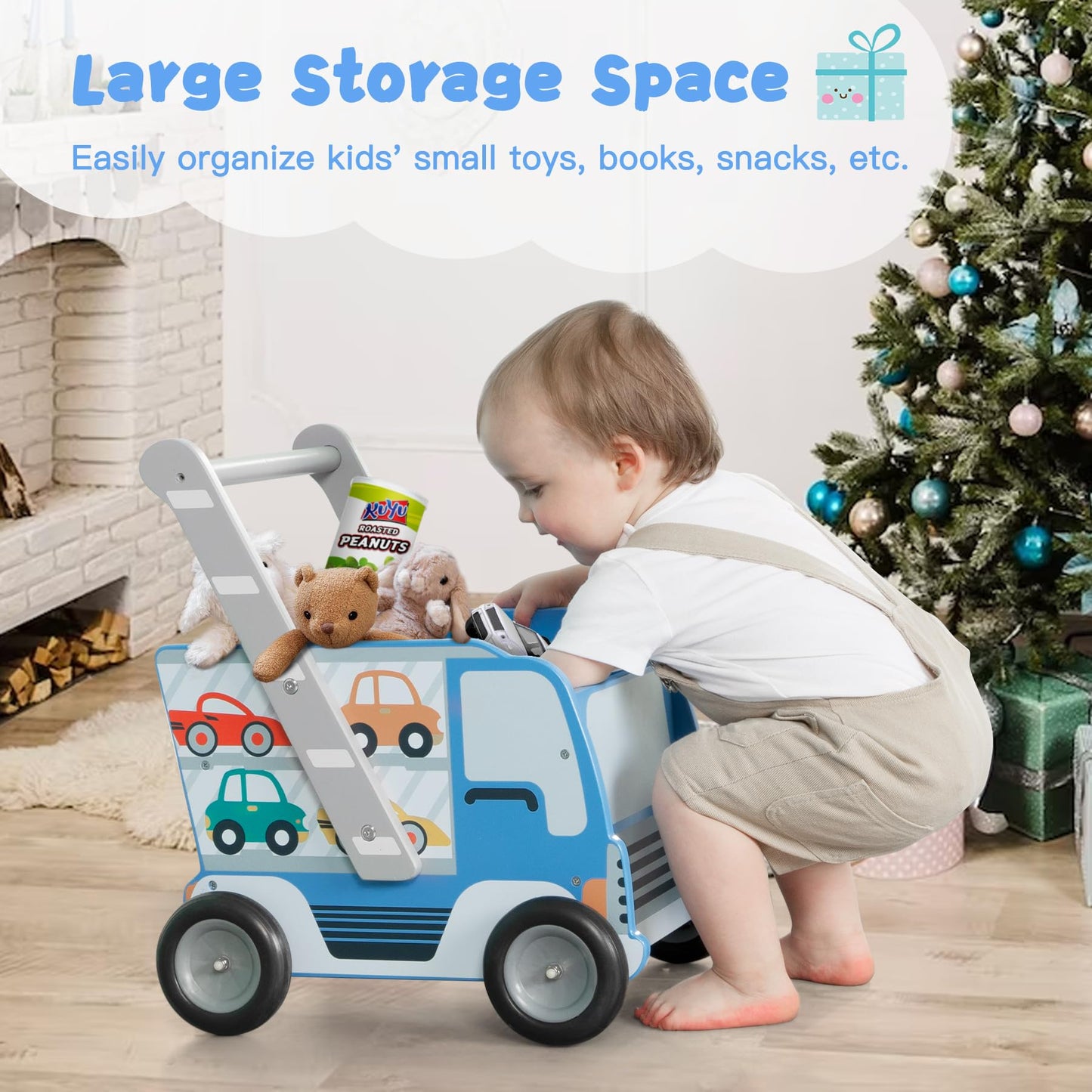 Labebe Baby Wooden Learning Walker, 2-In-1 Toddler Push & Pull Toys Stroller Pushing Walker, Infant Sit To Stand Wood Walker Wag