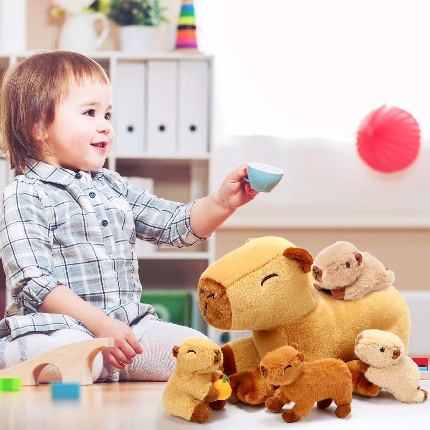 Pullcrease 5 Pcs Capybara Stuffed Animals 15.75'' Capybara Mommy With 4 Cute Babies Set Soft Capybara Plushies For Girls Birthda