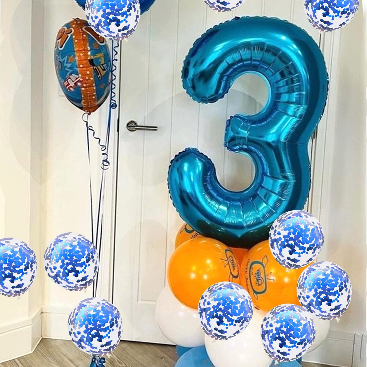 40 Inch Number 50 Foil Balloons Set, Blue 50Th Birthday Balloons With Blue Confetti Balloons, Giant Number 5 And 0 Helium Balloo