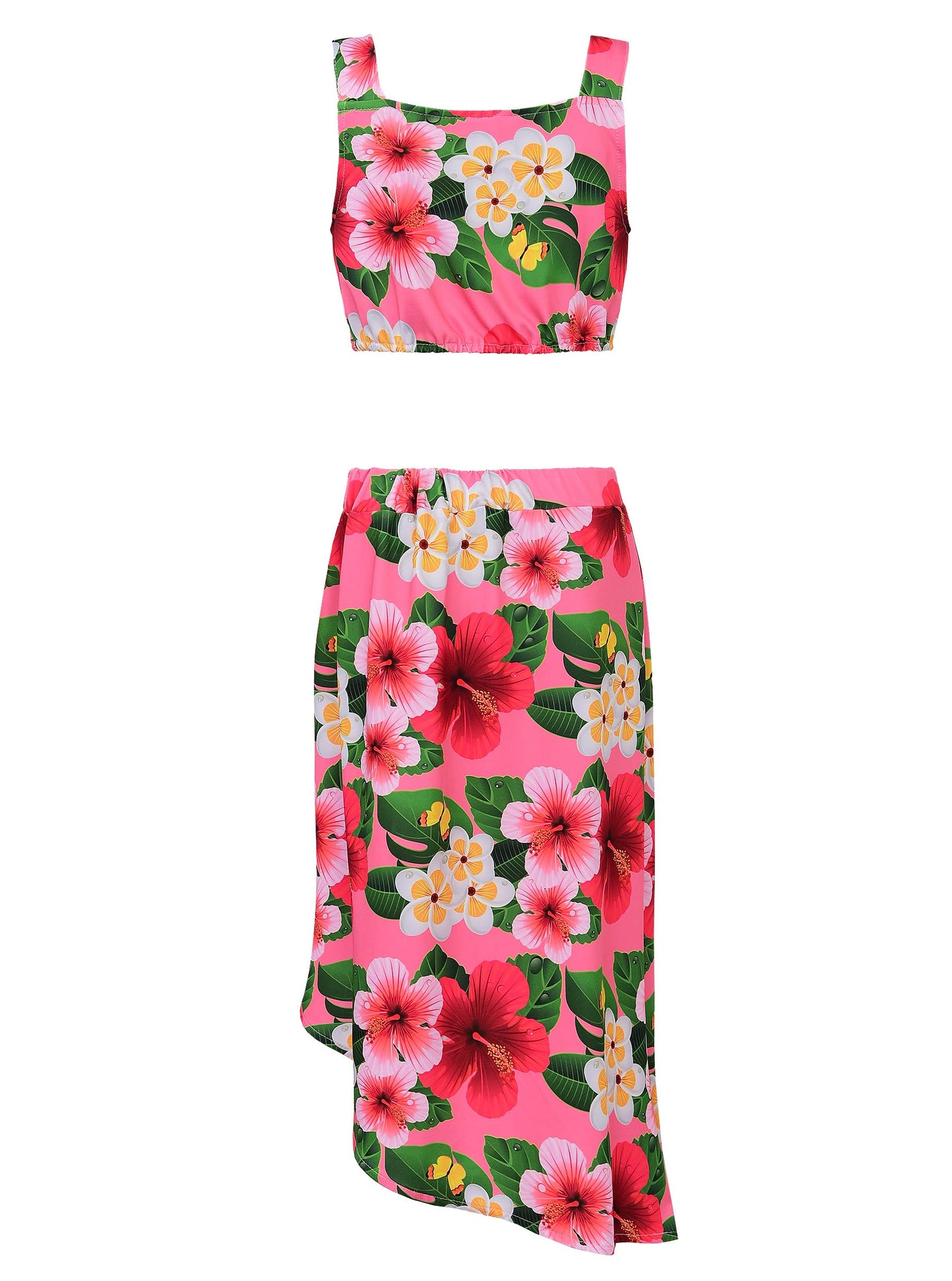 Relibeauty Hawaiian Skirt Costume For Girls Red Flowers 6 Piece Kit, 110