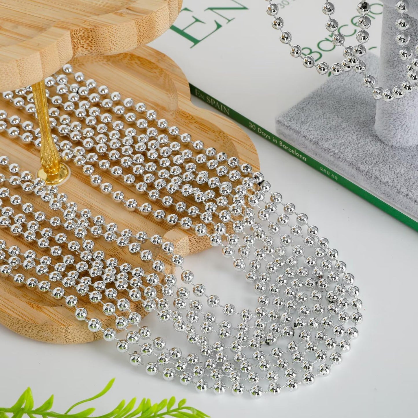 144Pcs Bead Necklace, Silver Christmas Mardi Gras Beads Stuff Party Favors, 33'' Xmas Necklaces Costume Bulk, Festival Events Pa