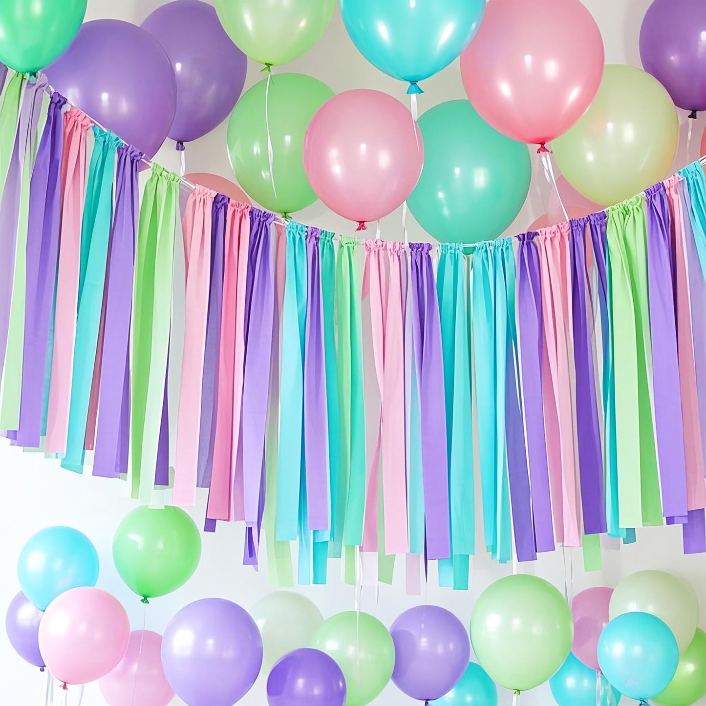 Oun Nana Crepe Paper Streamers 2.2 x 123 Ft Per Roll, Pastel Streamers Party Supplies for Mermaid Princess Birthday Party Baby S