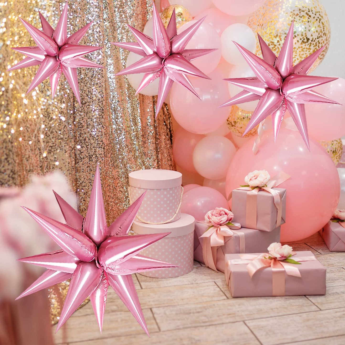 Funtoob Pink Star Balloons Metallic Star Foil Balloons Birthday Balloons Pink Star Cone Balloons Starburst Balloon Spike Balloon