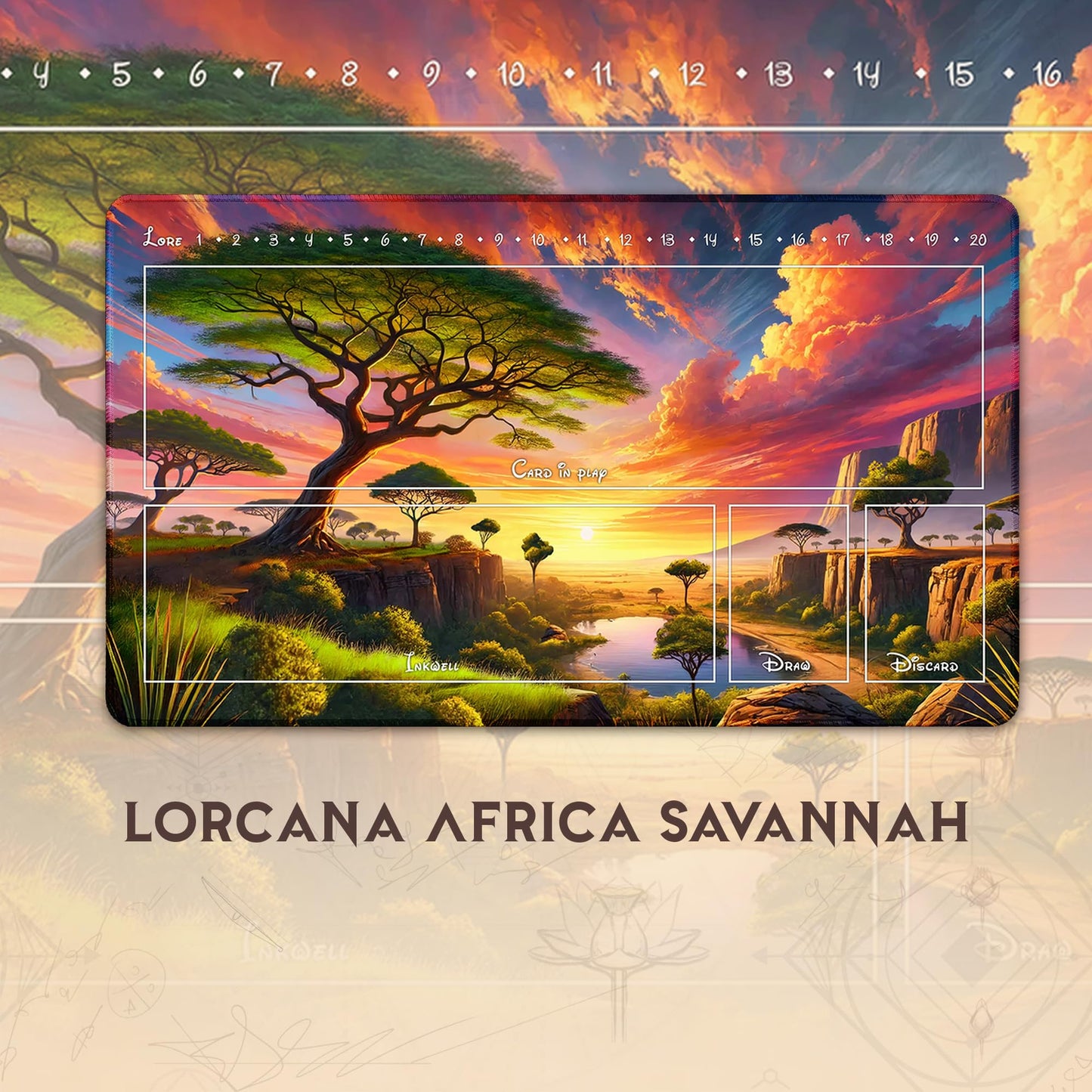 Wizcraft Gaming Paramint Lorcana Africa Savannah (Stitched)- Lorcana Playmat - Lorcana Mat, Lorcana Game Mat - Non-Slip Rubber W