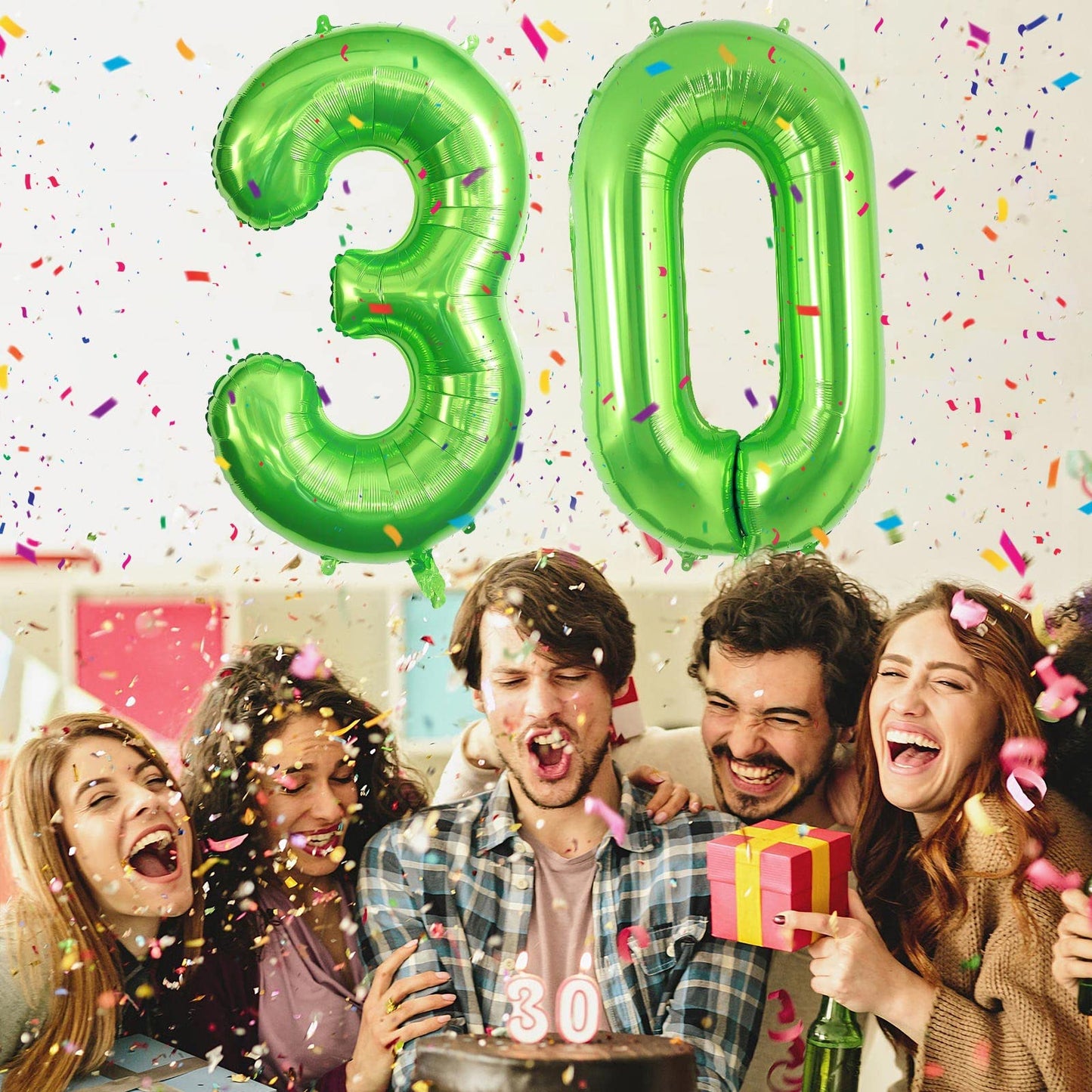 40 Inch Green 30 Number Balloons, Jumbo Foil Balloons For 30Th Birthday Party Decorations Supplies / 30Th Anniversary Event