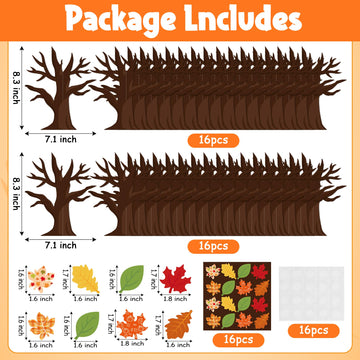 WATINC 16Pcs Fall Thankful Trees Craft Kits for Kids, Autumn Maple Oak Leaves Make Your Own DIY Thanksgiving Trees Decoration Th