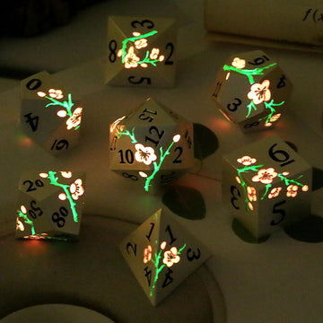 Metal DND Dice, DNDND 7 PCS Glow in The Dark Metallic D&D Dice Set with Grogeous Gift Case for Dungeons and Dragon Tabletop Game
