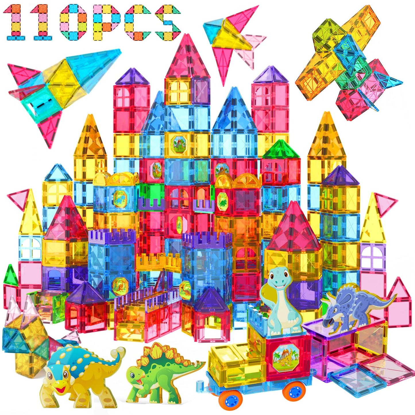 Jasonwell Magnetic Tiles Building Blocks Set For Boys Girls Preschool Educational Magnet Construction Kit Stacking Stem Toys Christmas Birthday Gifts For Kids Toddlers 3 4 5 6 7 8 9 10 + Year Old