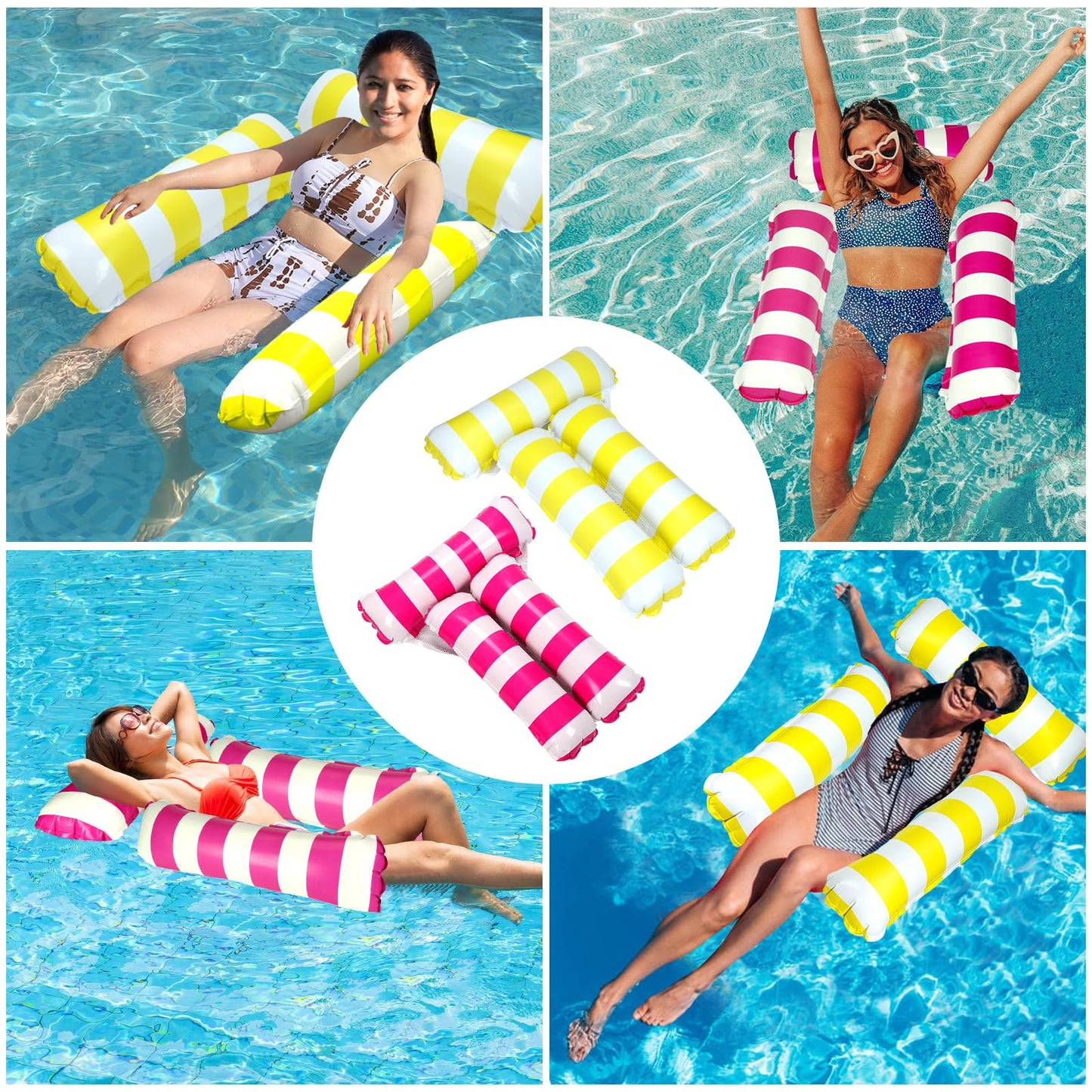 2 Pack Inflatable Pool Floats 4-In-1 Pool Hammock With Bottom Mesh 3 Tubes Inflatable Hammock For Adults,Portable Floating Chair