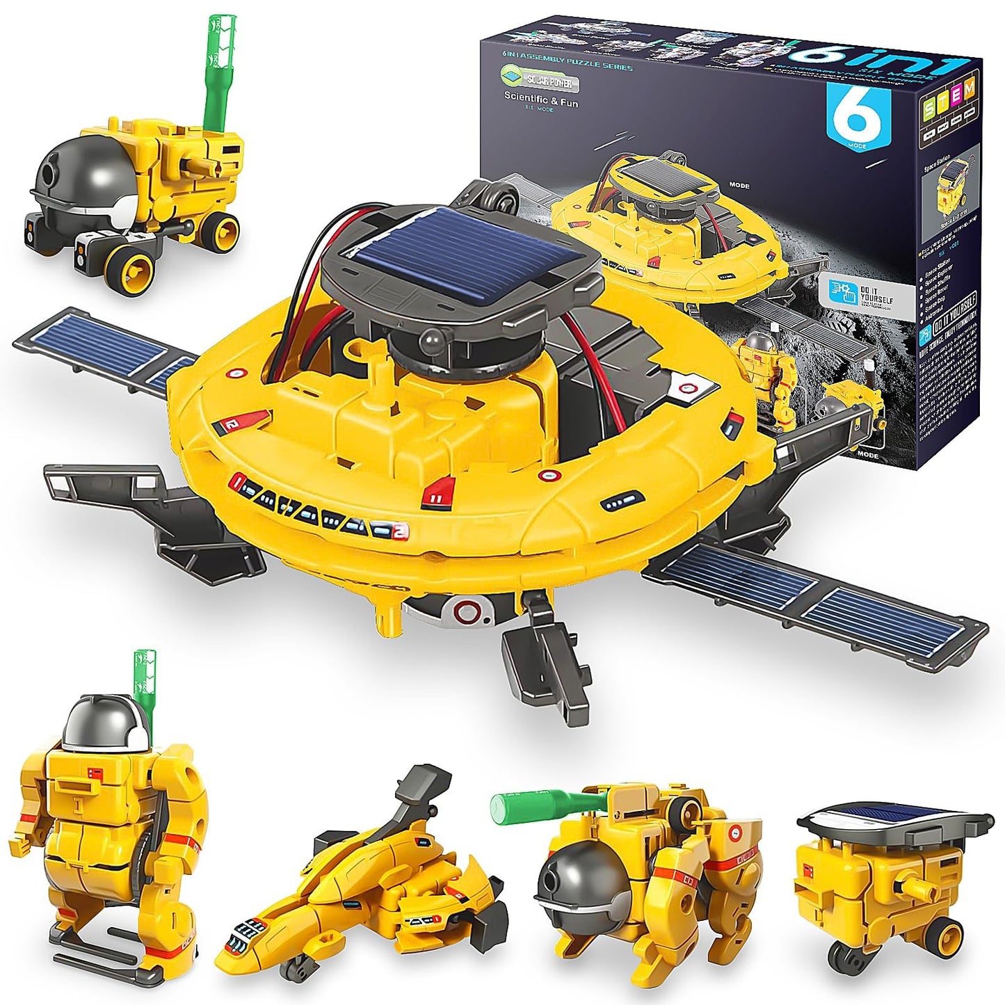Playsheek Stem Projects For Kids Ages 8-12 Solar Robot Kit 6-In-1 Space Toys For 10-Year-Old Boy Girl Gift Toys Science Kits Christmas Birthday Gifts For 8 9 10 11 12 Year Old, Yellow
