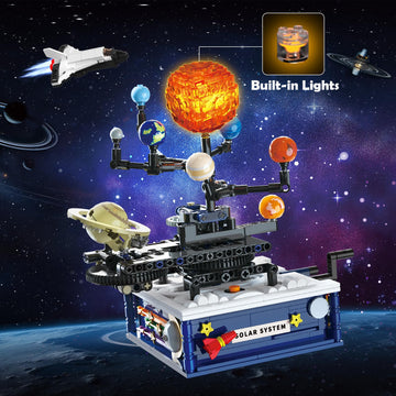 Solar System Building Sets With Light - Rotatable Space Exploration Building Toys With 9 Planets & Rocket Sets Science Astronomy