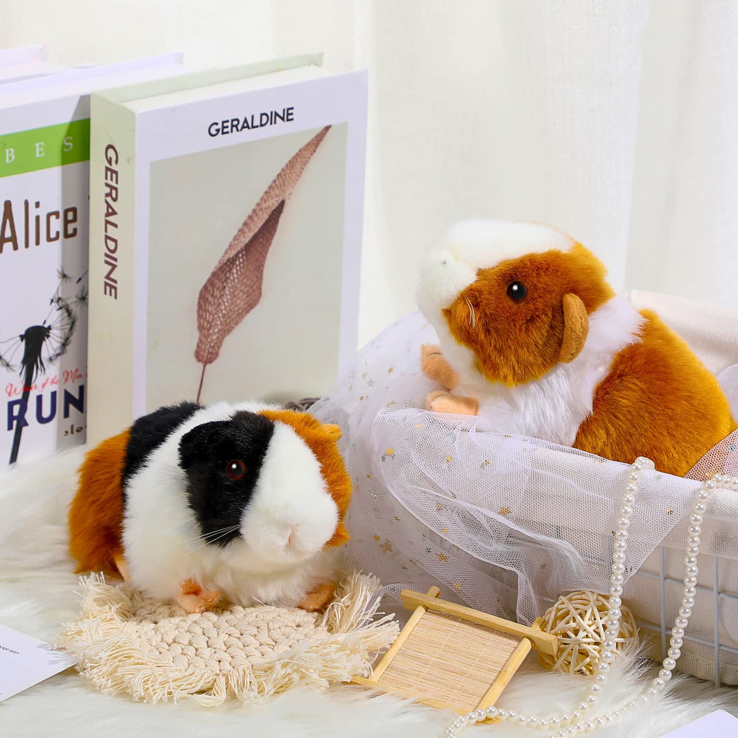 2 Pieces 8 Inch Cute Guinea Pig Plush Toys Stuffed Realistic Stuffed Animals Soft Guinea Pig Doll Toys Decor For Boys Girl Themed Party Supplies (Black, Yellow)