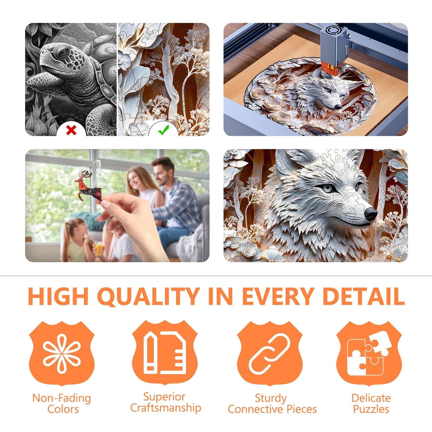 Wooden Puzzles For Adults, Flat Puzzle With 3D Visual Effect, White Wolf Wooden Jigsaw Puzzles For Adults 100 Piece, Unique Shap