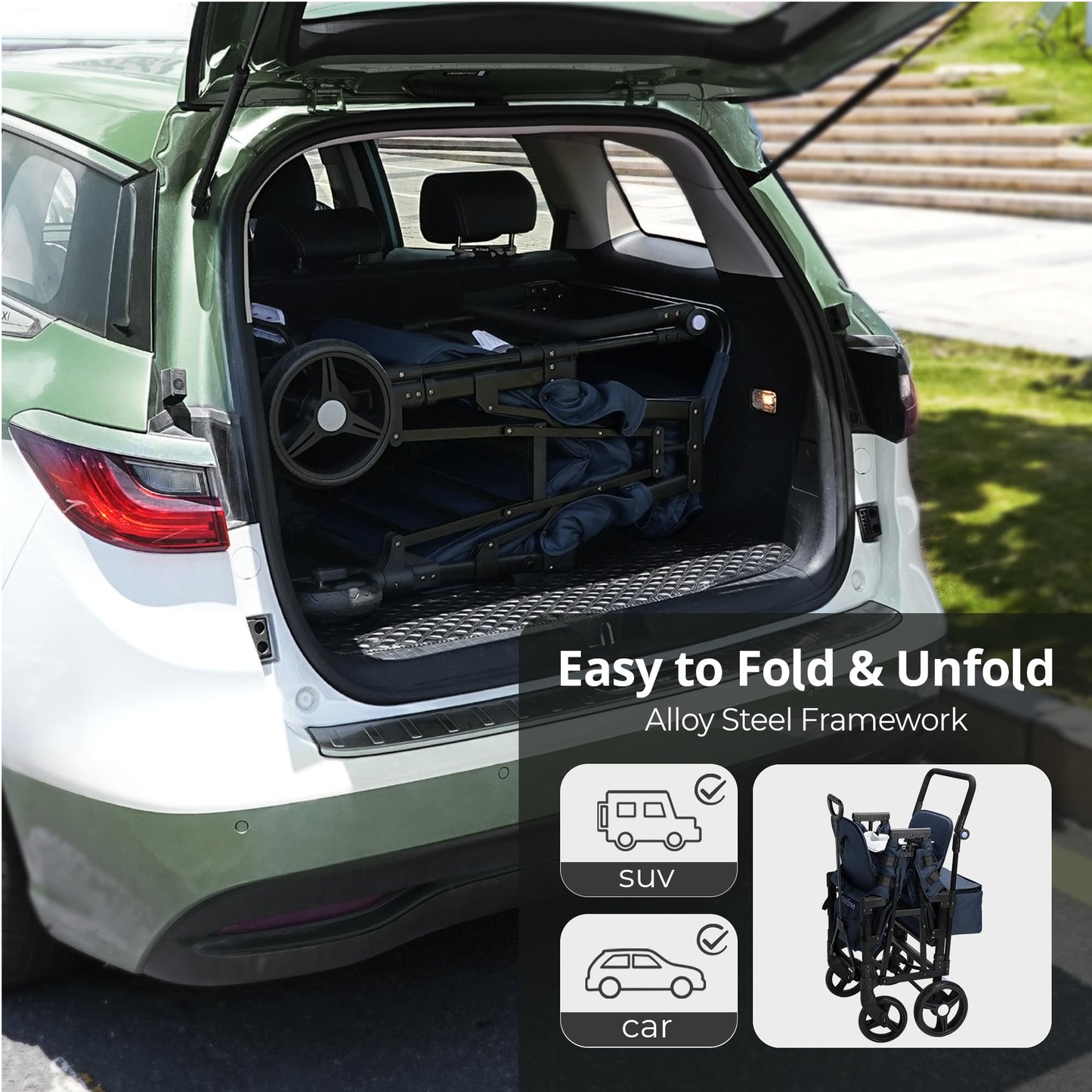 Momfann Stroller Wagon For 2 Kids, Baby Wagon Stroller With Adjustable Handle For Infants And Toddlers Includes Canopy & Organiz