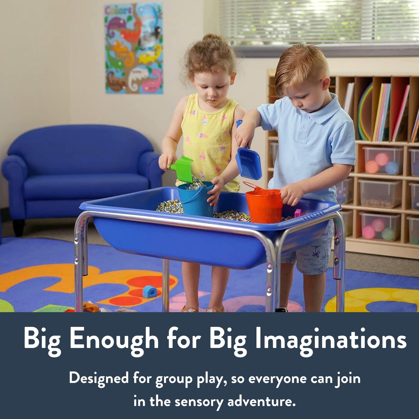 Children's Factory 18" Sensory Table - Blue Plastic Sandbox & Water Table for Kids, Model 1132, Medium Size