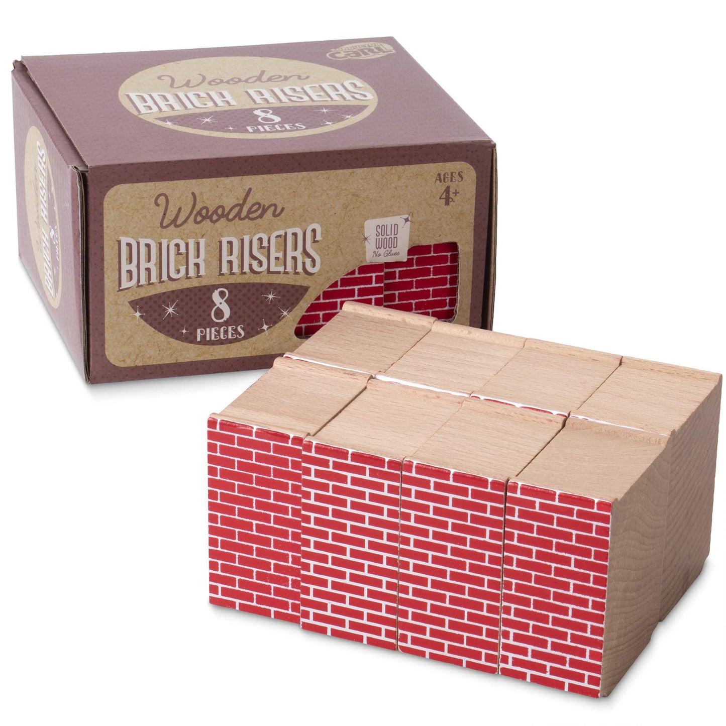 Red Brick Wooden Train Track Risers, 8-Pack - Novelty Wood Train Track Set Wooden Risers for Raised Track Set and Train Track Br