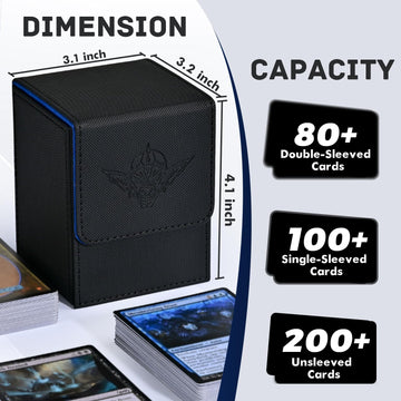 ZLCA Card Deck Box for Trading Cards with 2 Dividers, Card Storage Box Fits 100+ Single Sleeved Cards, PU Leather Strong Magnet