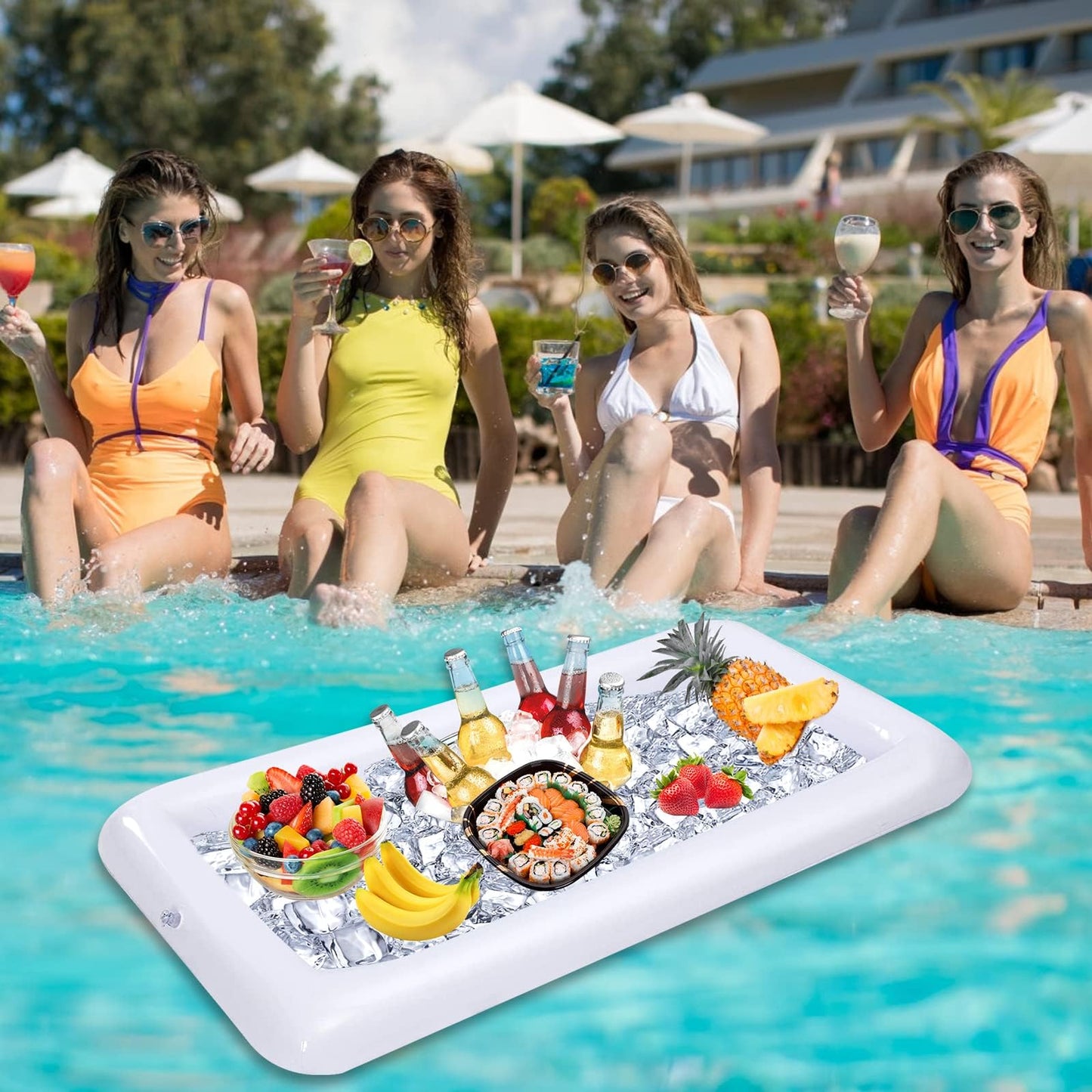 Jxzdle 3 Pack Inflatable Ice Serving Bar Pool Party Buffet Drink Cooler Floating Ice Tray Food Drink Containers For Summer Parti