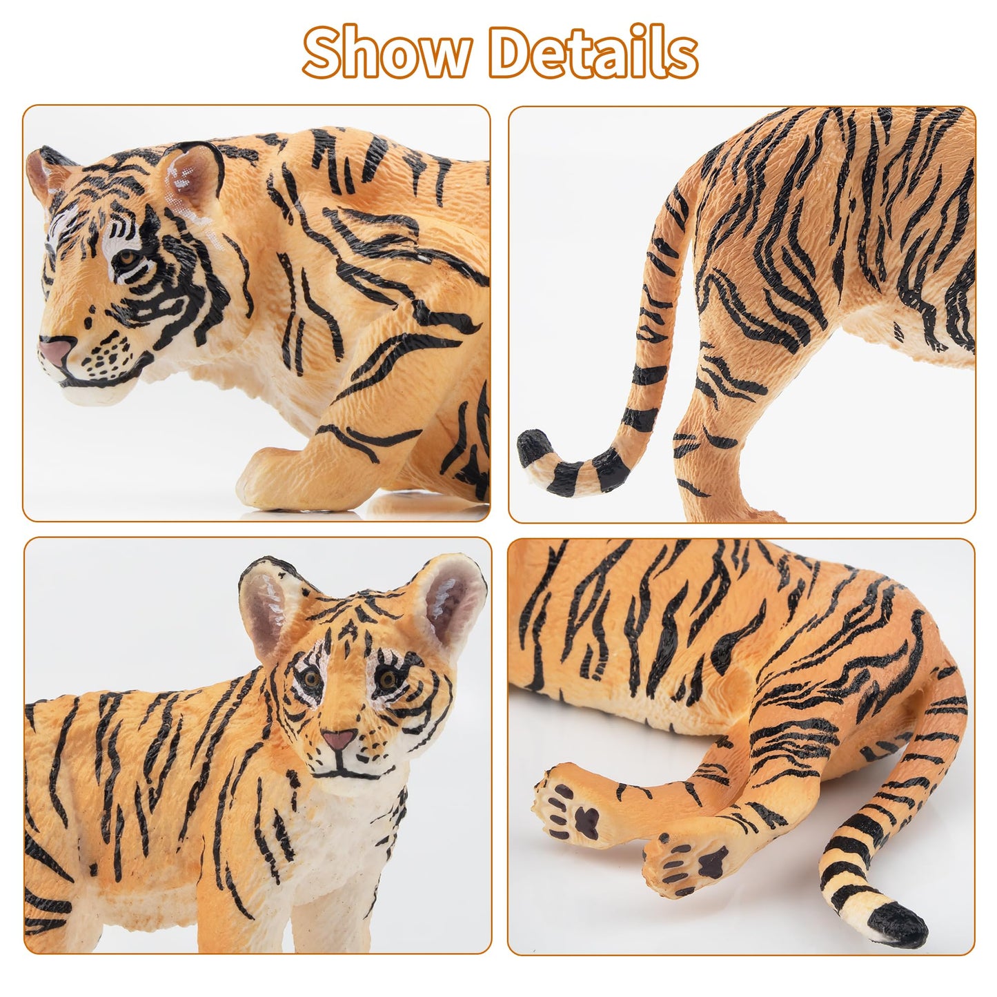 Toymany 6Pcs Realistic Tigers Figurines With Tiger Cubs, 2-6' Jungle Animals Figures Family Set, Educational Toy Cake Toppers Christmas Birthday Gift For Kids Toddlers