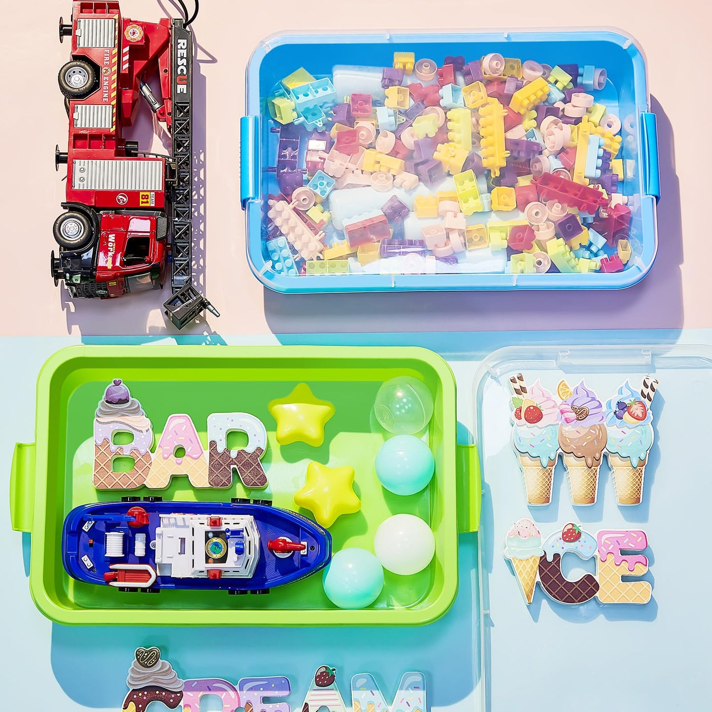 2 Pcs Sensory Bin Sand Tray With Lid For Plastic Sandbox Toy Fill With Water, Sand, Beads And More, For Indoor Outdoor Activitie