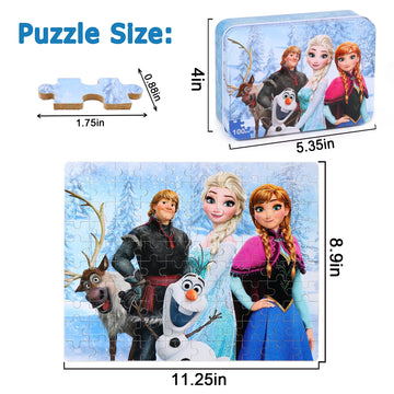 LELEMON Snowmen 100 Piece Puzzles for Kids Ages 4-8, Educational Jigsaw Puzzles in Metal Box, Fun Puzzle Games for Girls and Boys