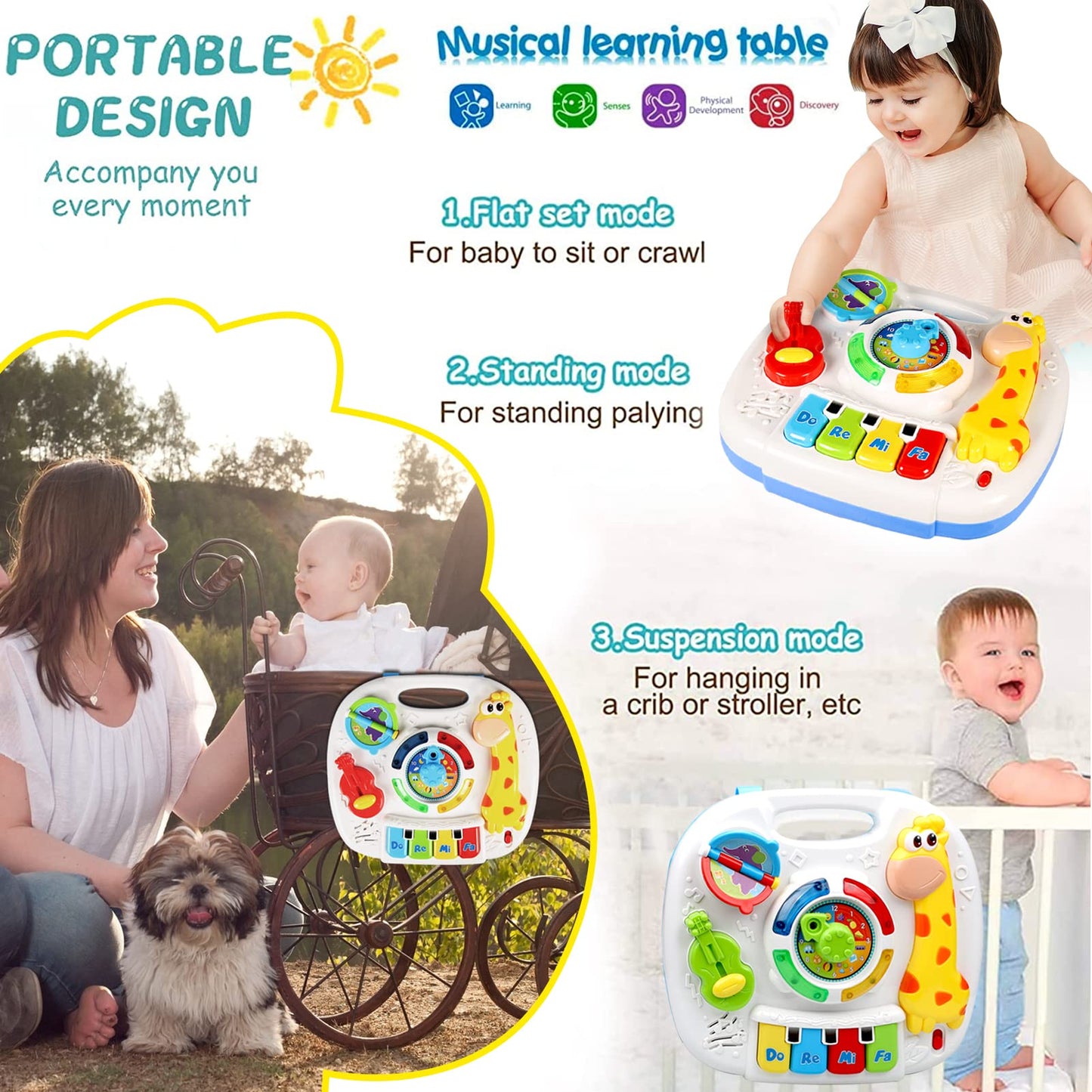 Hqxbnby Musical Learning Table - Baby Toys For 6-12 Months, 1-3 Year Olds - Early Education Activity Center - Toddler Birthday Gifts