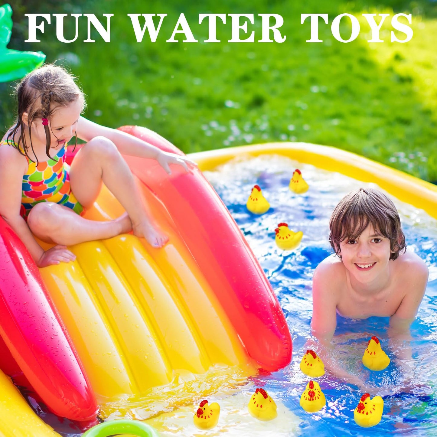 Libima 100 Pcs Rubber Chickens Bath Toy Bulk Mini Chicks Squeezable And Squeak Toys Yellow Floating Rubber Toy Swimming Pool Bat