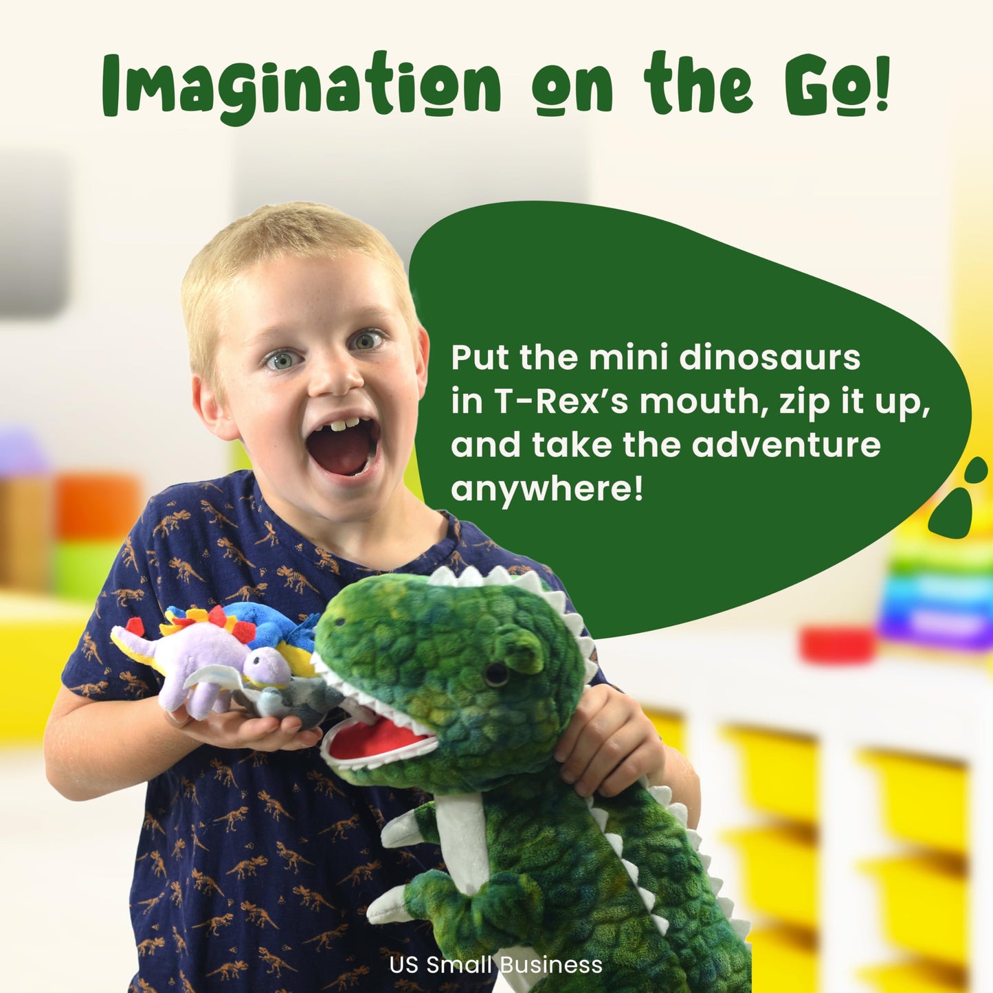 Dreamsbe Dinosaur Stuffed Animal T-Rex And 5 Little Dinos For Boys & Girls - Plush Stuffie With Zippered Pocket Eating Dinosaurs Gift Ages 3 4 6 7 8 9 Years