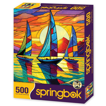 Springbok 500 Piece Jigsaw Puzzle - Sunset Sailing, Unique Cut, 20" x 20", Cardboard, Model 33-02550