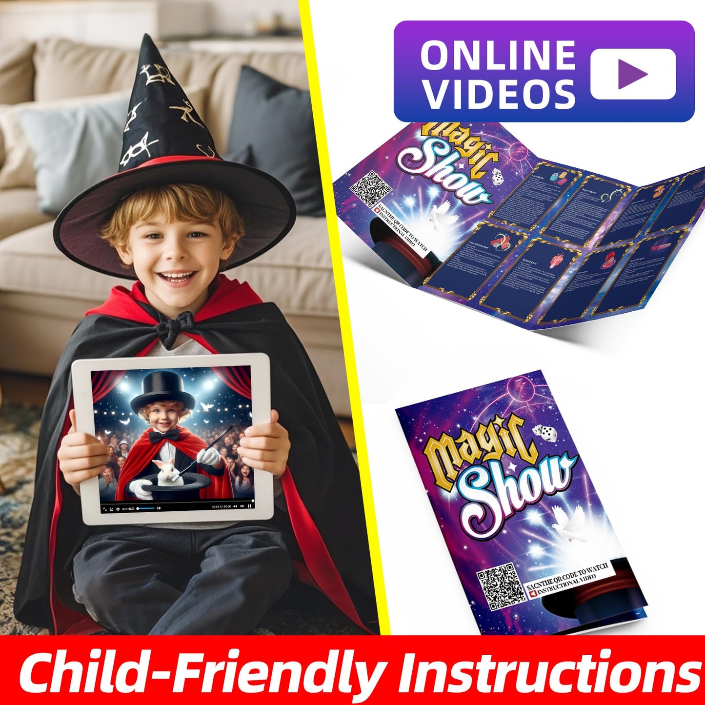 Magic Tricks Kit, 100+ Magic Tricks For Kids Age 6 7 8 9 10 11 12, Magician Costume For Pretend Play With Magic Props & Instruct