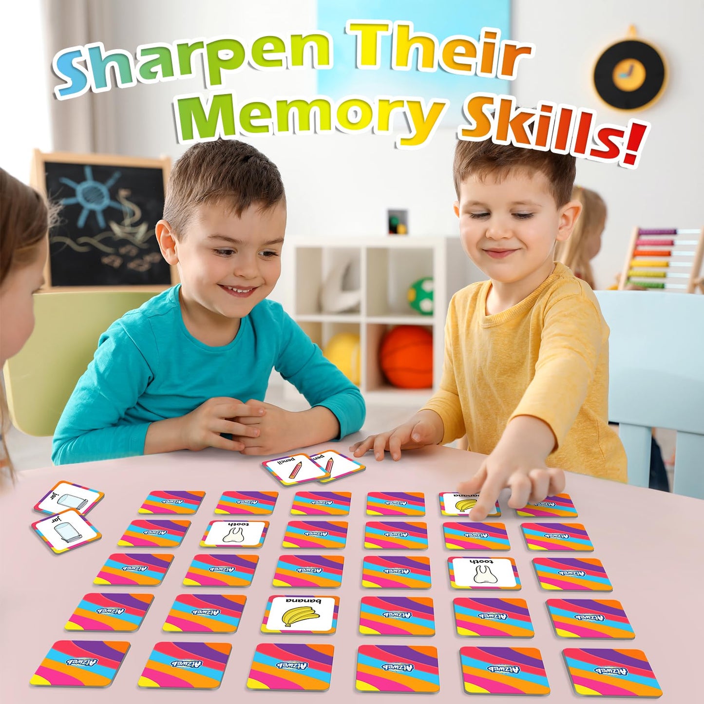 Aizweb First Words Match Game,Memory Game,52 Pcs Toddler Baby Flash Cards,Educational Toys For Pre K Preschool Kindergarten Learning Activities,Speech Therapy Materials Classroom Must Haves