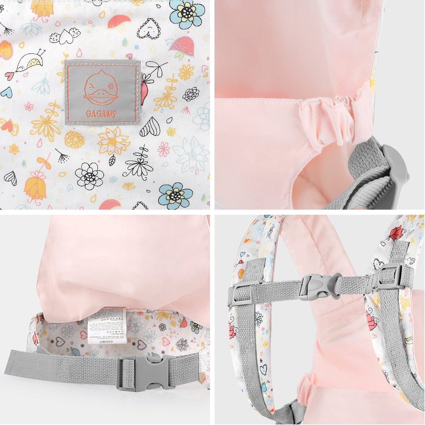 Gagaku Doll Carrier Front And Back Soft Cotton Stuffed Animal Carriers For Baby - Rose Garden