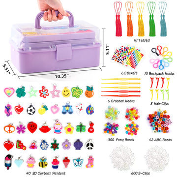 Inscraft 17500+ Rubber Loom Bands With 3 Layer Light Purple Container, 28 Colors, 600 S-Clips, 352 Beads, 40 Cartoon Pendant, Bracelet Making Refill Kit For Kids