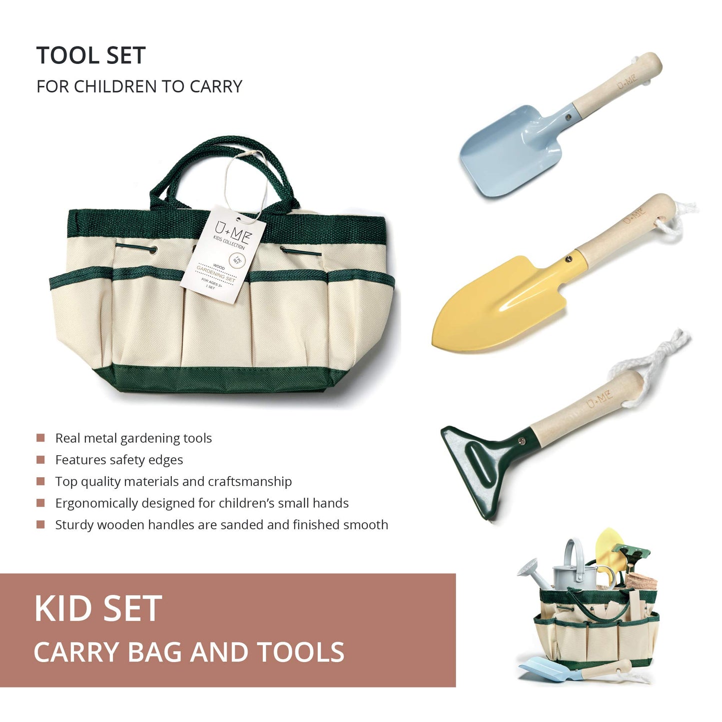 U+Me Kids Gardening Set | Eco Friendly Montessori Kids Garden Tools | Kids Outdoor Toys | Toddler Tools | Mini Things That Actua