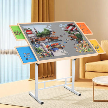 BittPicc Puzzle Table - 1500 Pieces, Adjustable Height & Angle, Gray Pine Wood, 35"X26", Model TTC4C-HUI-MU-HAN