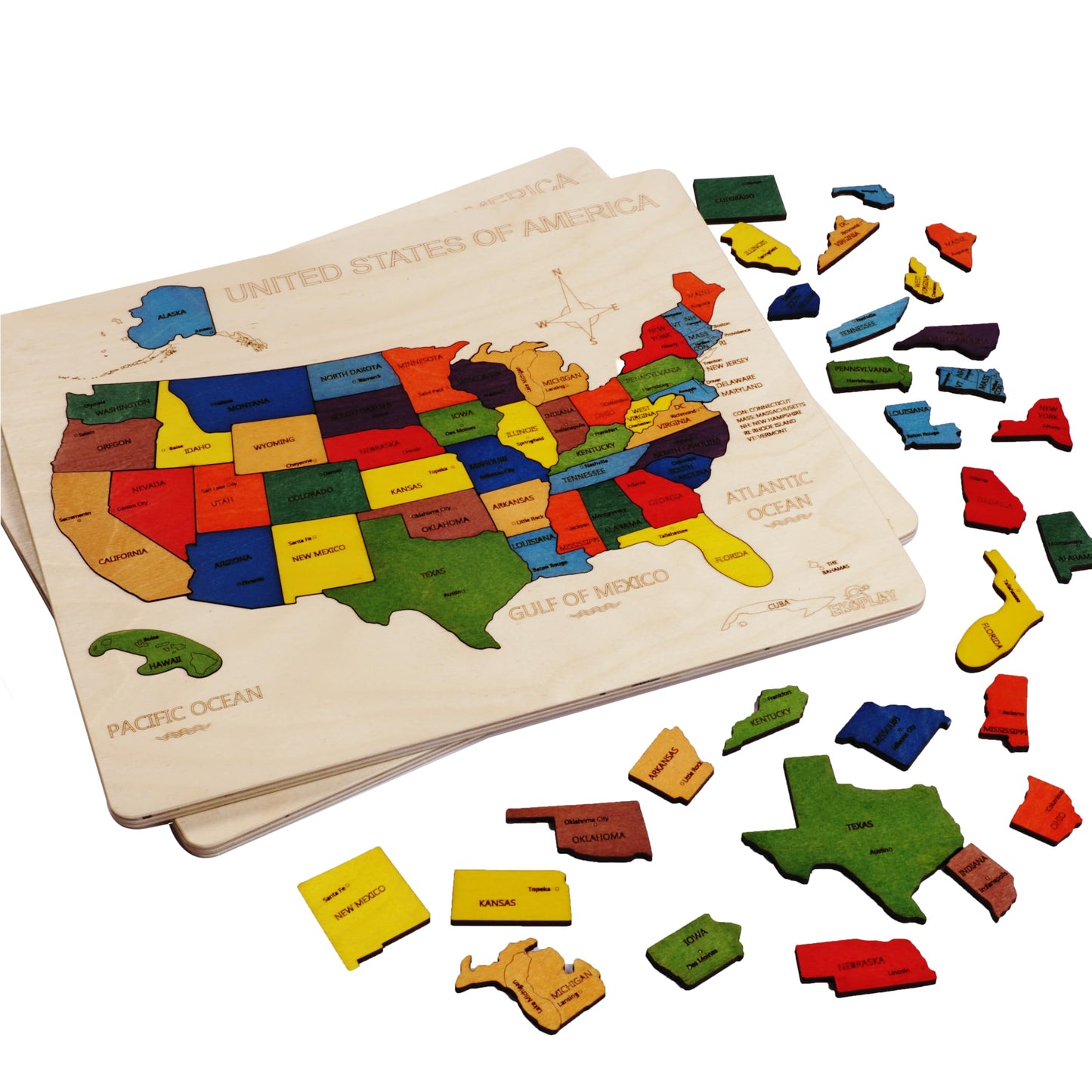 Usa Map Wooden Jigsaw Puzzle For Kids | 44 Puzzle Pieces | Learning & Educational Toy Gift For Boys & Girls Ages 3 Years And Above
