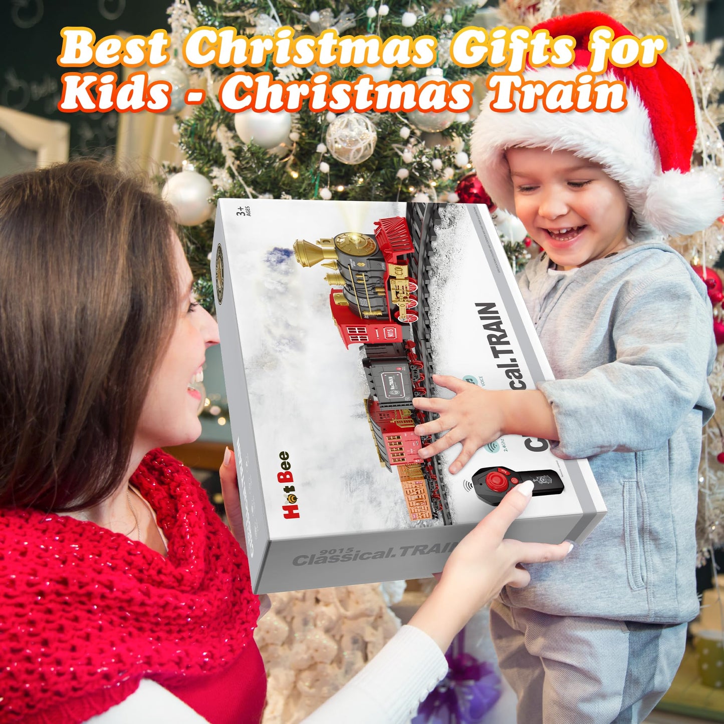 Hot Bee Train Set, Remote Control Train Toys With Luxury Tracks, Christmas Train Sets For Around The Tree,Toy Train With Smokes, Lights & Sound,Model Train Set For 3 4 5 6 7+ Years Old Boys Gifts Kids