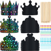 110 Pcs Paper Crafts Crowns Bulk Set Scratch DIY Paper Crowns with Rainbow Crown Headband Hats Wooden Styluses Craft Elastic Ban