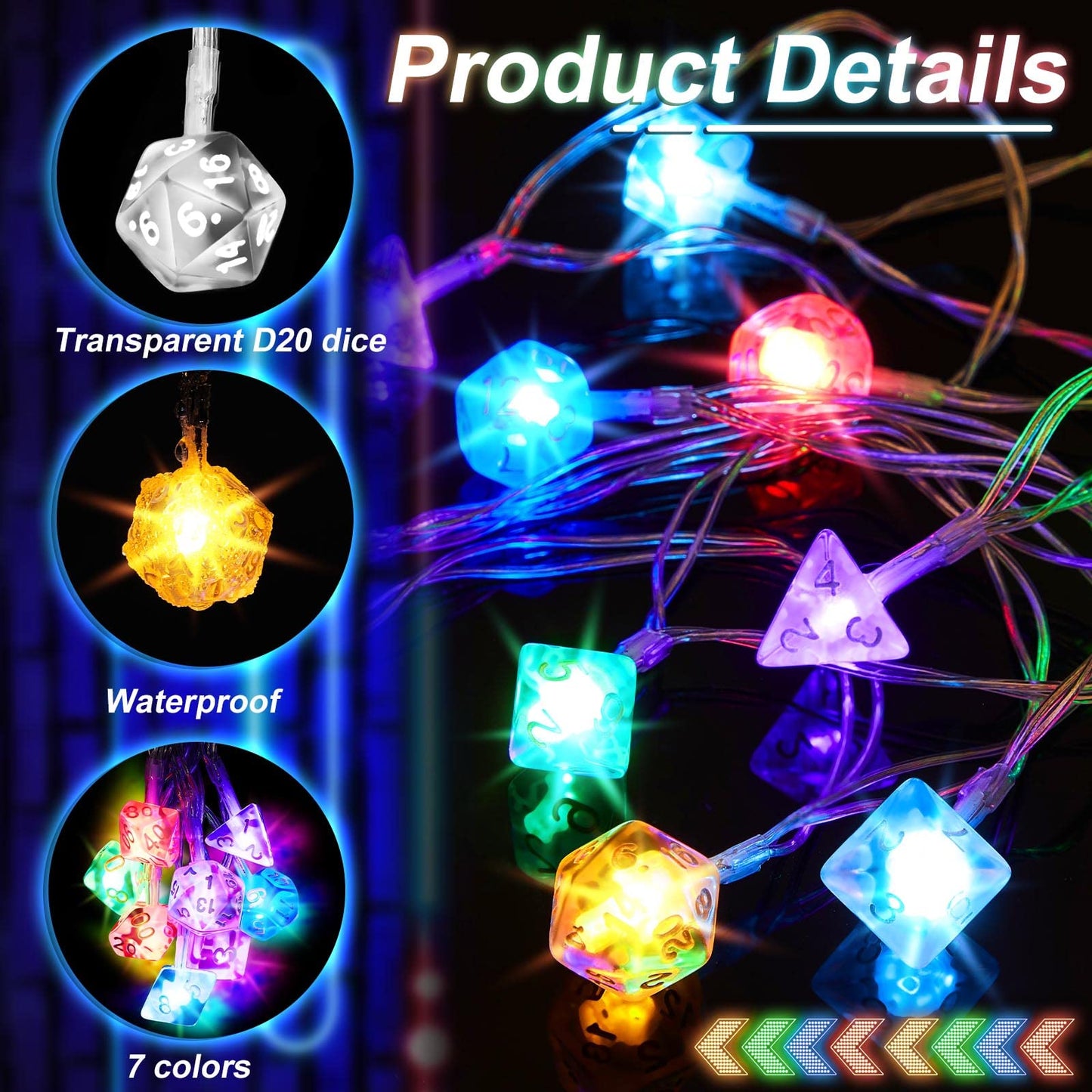 Wettarn 10 ft LED Dice String Lights Dice Lights LED Dice Light up Dice Indoor String Lights Bedroom Extendable for Indoor, Outd