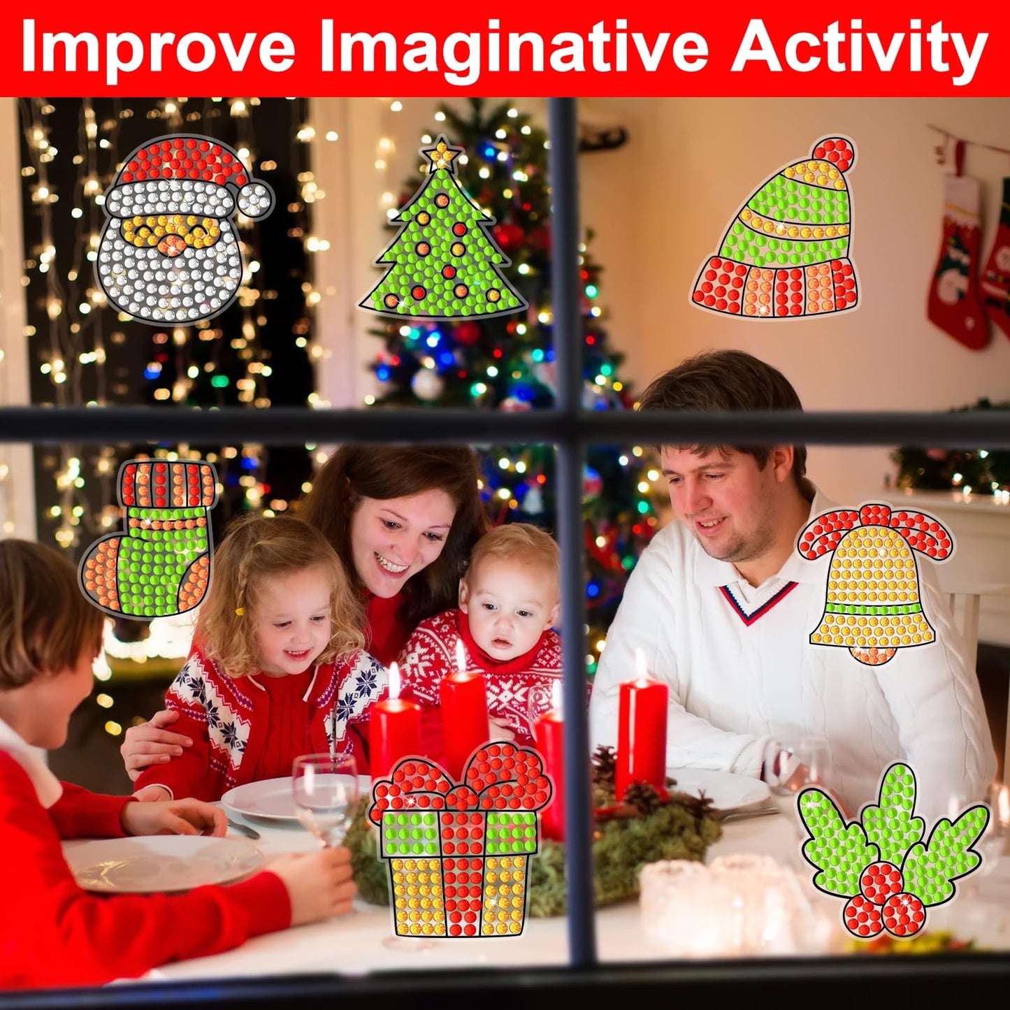 Qyeahkj 7pcs Christmas Arts and Crafts, Winter Art Crafts Christmas Suncatcher Kits for Children Teenagers Kids at 6-8, Christma