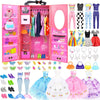 84 Pack Doll Clothes And Accessories With Doll Closet For 11.5 Inch Doll Fashion Design Kit Girl Doll Dress Up Including Wedding Dress Fashion Dress Outfits Tops And Pants Shoes Hangers Bags Necklaces