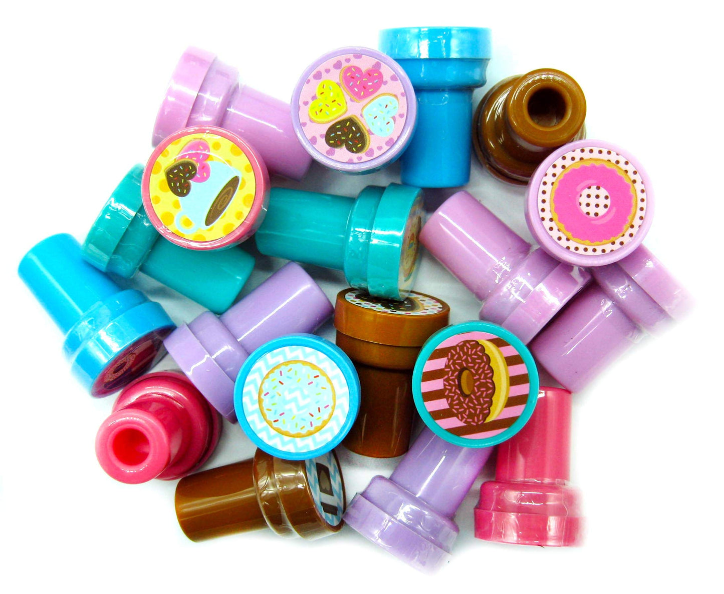 TINYMILLS 24 Pcs Donuts Stampers for Kids Donut Party Favors Goodie Bag Stuffers Pinata Fillers Classroom Rewards Carnival Prize