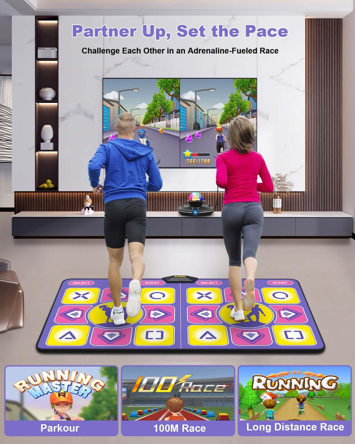 Acelufly Dance Mat - Wireless Electronic Dance Mat For Tv With Camera, Non-Slip Exercise Dance Pad With Yoga Mode For Kids & Adults, Family-Friendly Game Mat Toy Gift For Girls & Boys (Purple)