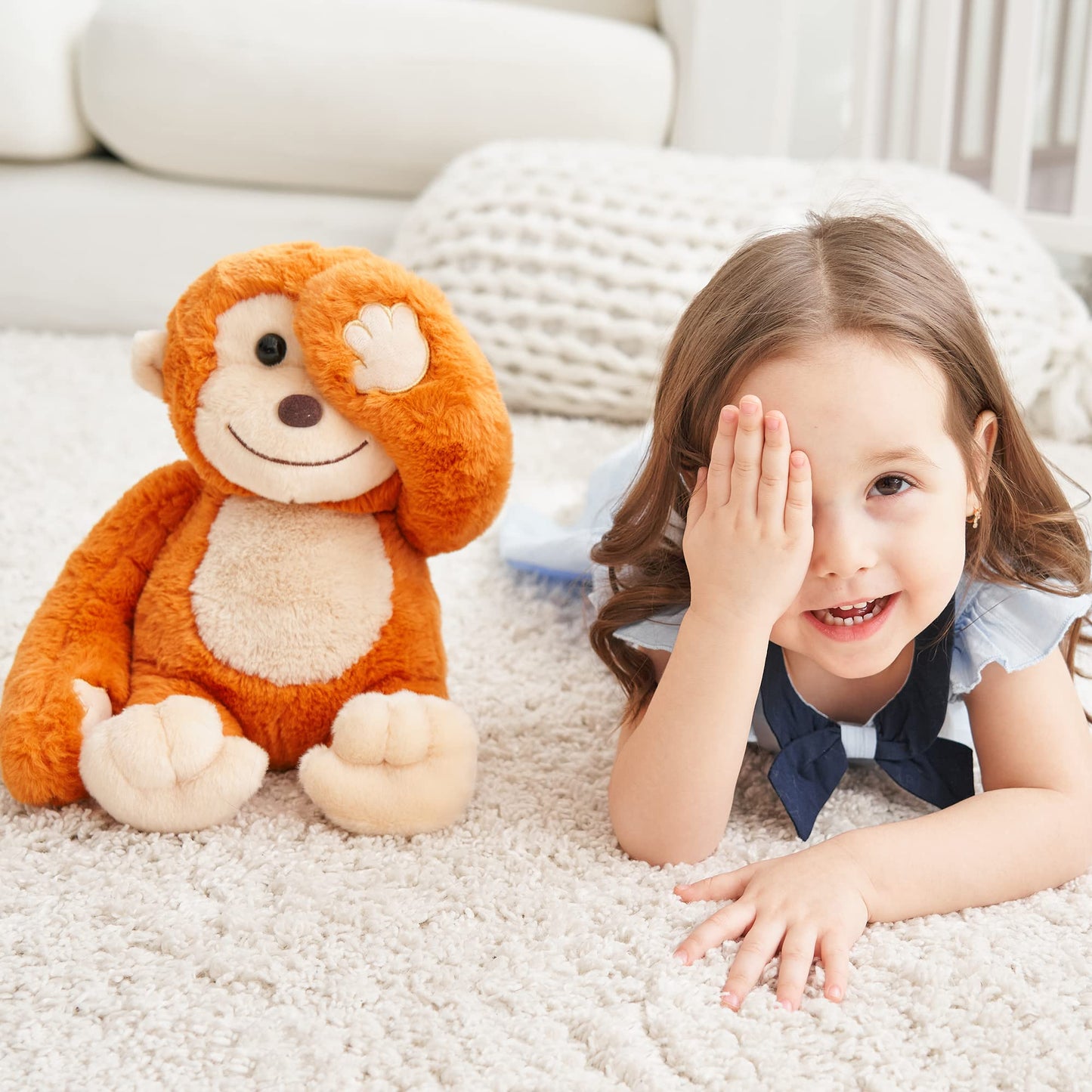 Iplay, Ilearn Baby Monkey Stuffed Animal, 12' Infant Soft Hide Seek Soft Plush Toy, Newborn Babies First Birthday Gift, Cute Stocking Stuffer For 0 3 6 9 12 Month, 1 2 3 Year Old Toddlers Girl Boy Kid